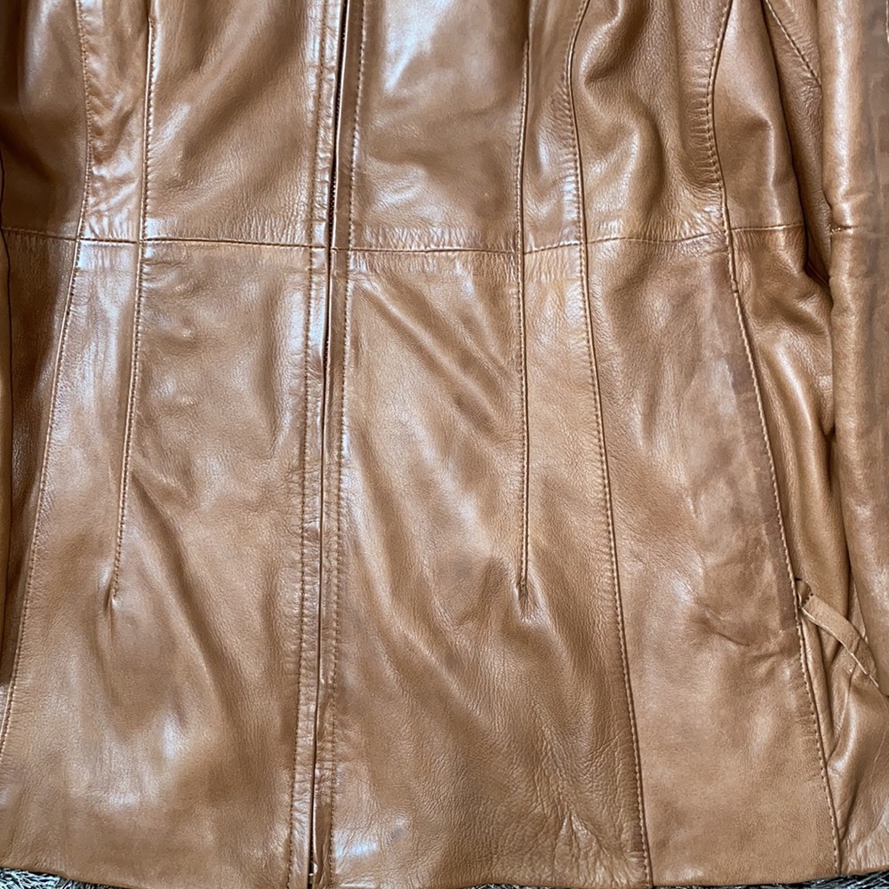 Whetblu brown leather jacket with hood - Picture 3 of 10
